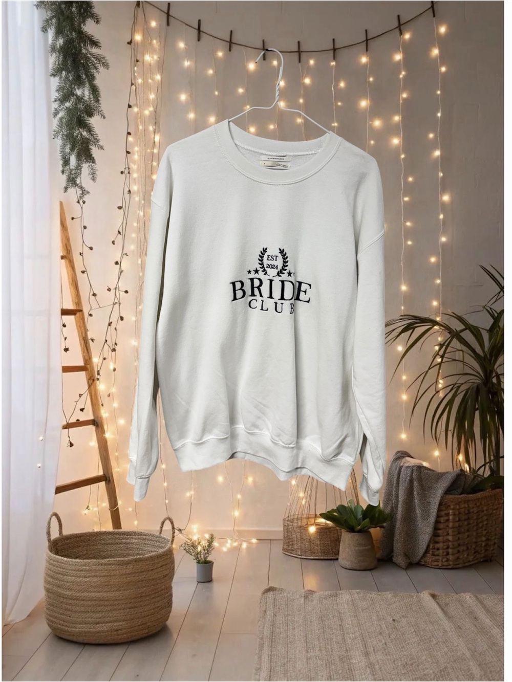 Anthropologie White Sweatshirt with Black 'Bride Club' Embroidery EST 2024